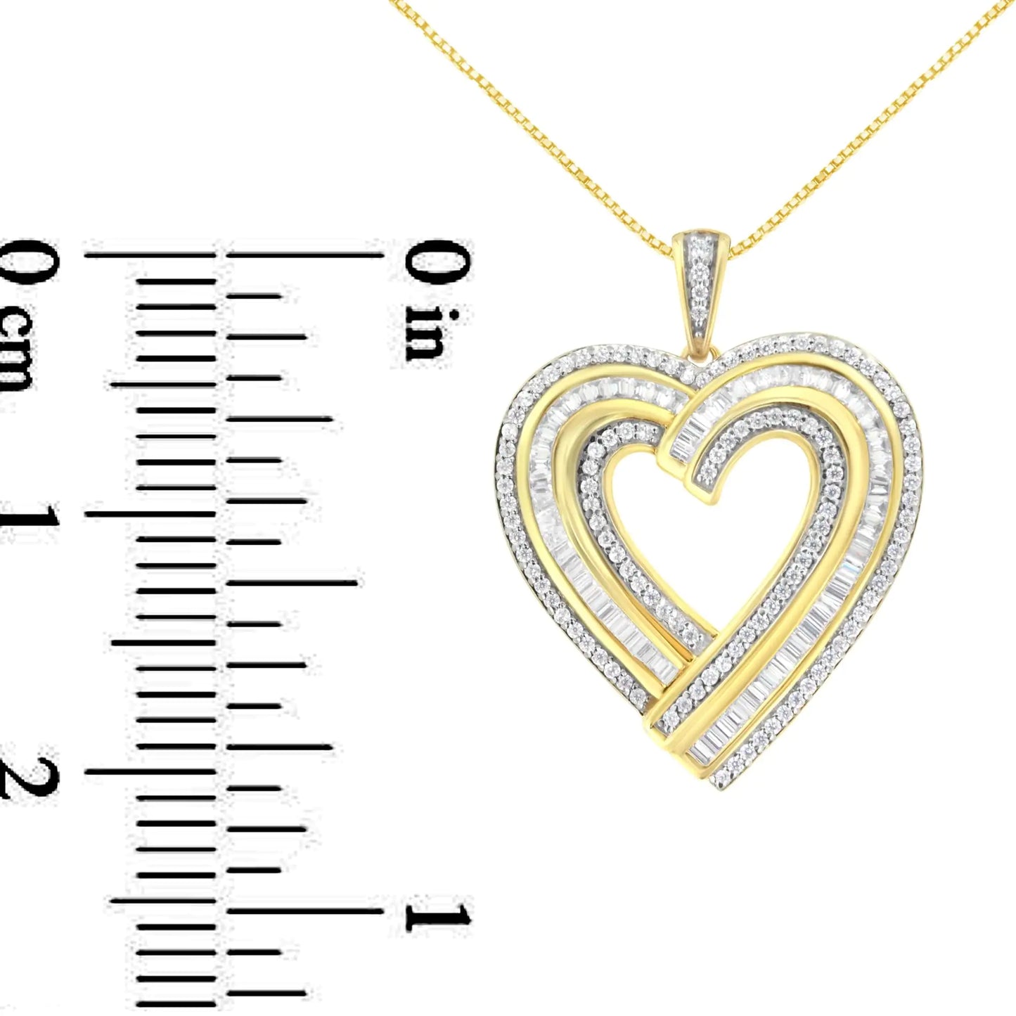 .925 Sterling Silver 1 3/8 Cttw Baguette Diamond Composite Heart 18" Inch Pendant Necklace (I-J Color, I1-I2 Clarity)